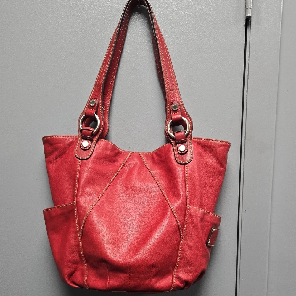 Tignanello Red Leather Tote/bucket Type Bag